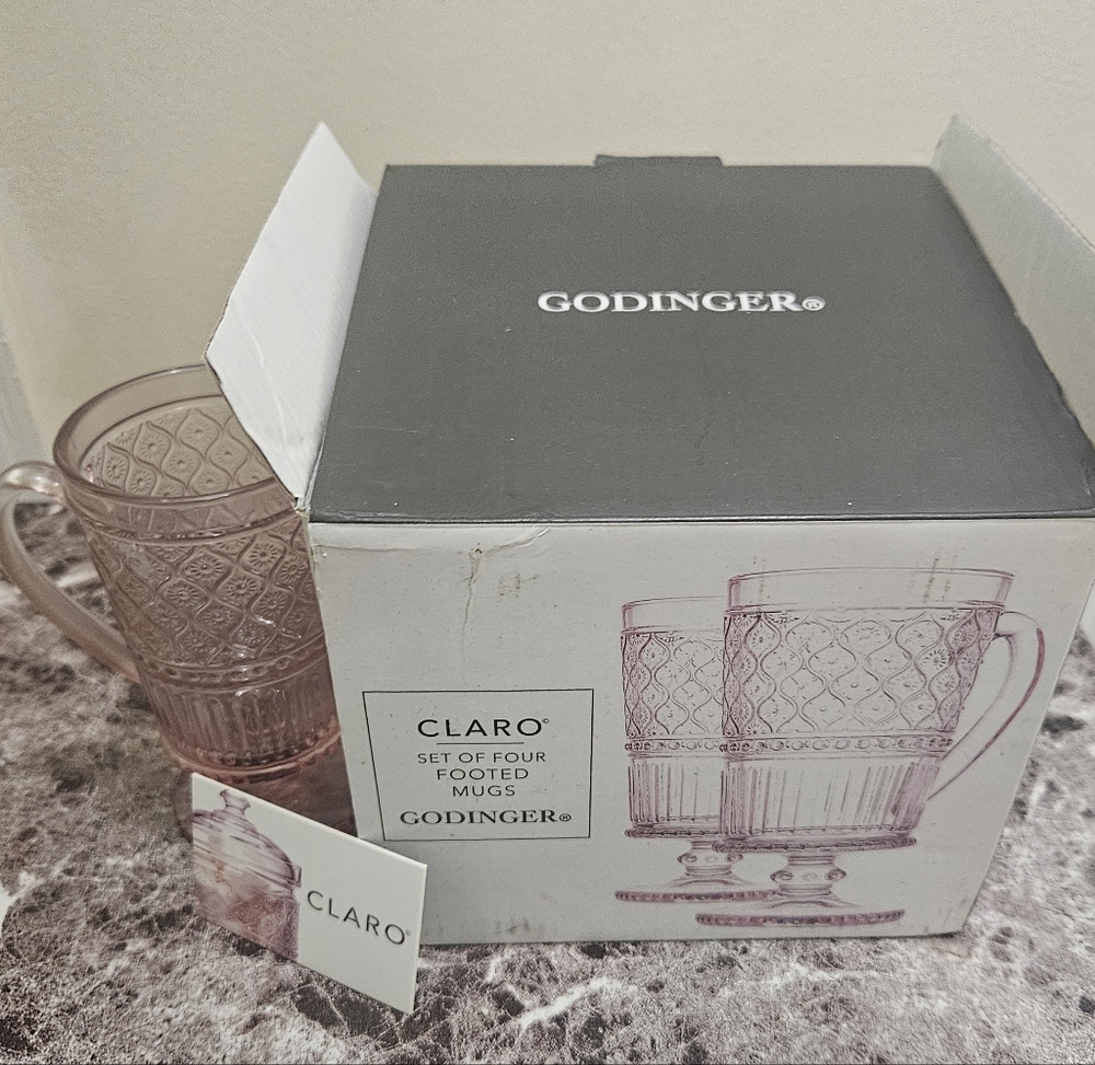 Godinger Claro Pink Footed Glass Mug - Set of Four